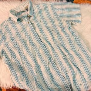 Vintage Basic Editions Men's Aqua and White Striped Shirt